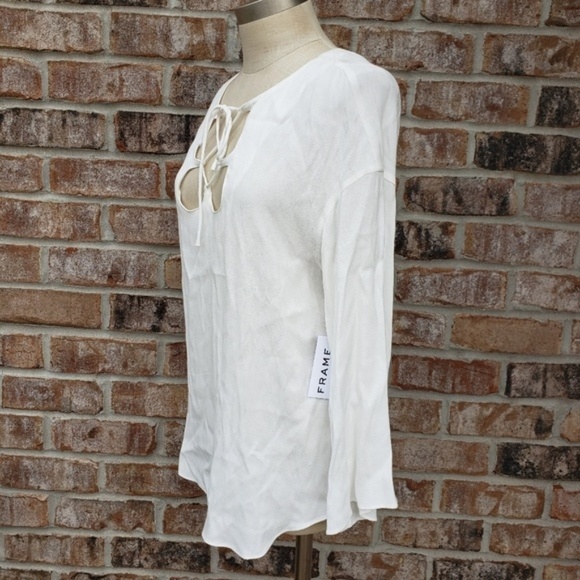 NWT FRAME Shirt Long Sleeves Tie-String Top M - Picture 3 of 6